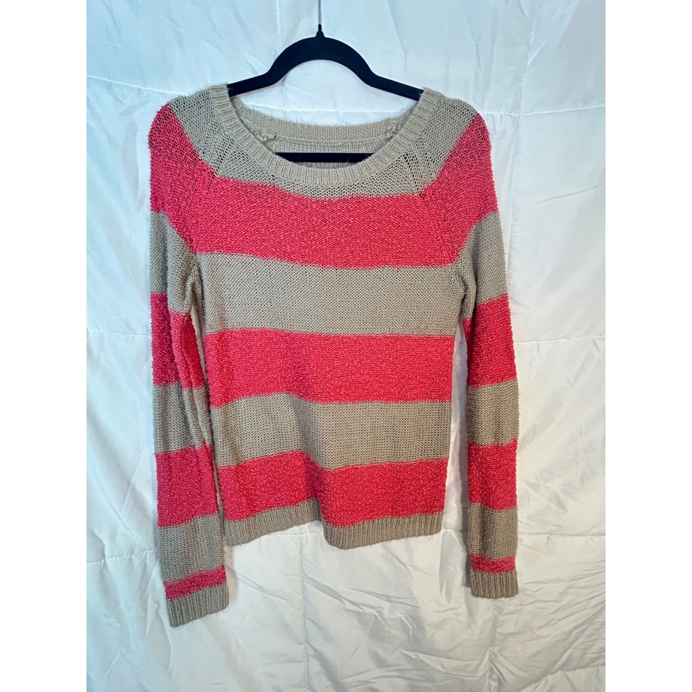 Simply Vera‎ Vera Wang Striped Knit Sweater Coral Tan Long Sleeve Women's